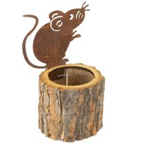 daiktų Medinis gėlių vazonas, žievės ir pelės formos, rūdžių spalvos, aukštis 24 cm