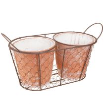 daiktų Gėlių vazonas keraminis vielinis krepšelis ruda terakota L38,5cm