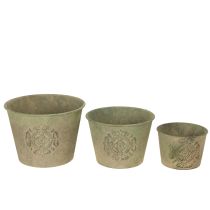 daiktų Metalinis gėlių vazonas, žalias, vintažinis, Ø22cm–13,5cm, 3 vnt. rinkinys
