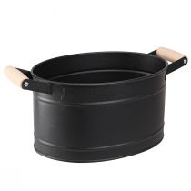 daiktų Gėlių vazonas metalinė ovali rankena juoda natūrali 34x19,5x15cm