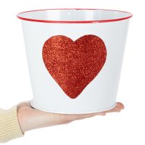 daiktų Baltas gėlių vazonas su raudona širdele, sodintuvas, Ø18cm, aukštis 13,5cm