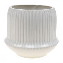 Gėlių vazonas keraminis vazonas su grioveliais baltas Ø14,5cm H12,5cm