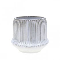 Gėlių vazonas keraminis vazonas su grioveliais baltas Ø12cm H10,5cm