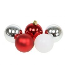 Kalėdų kamuoliukų mišinys baltas, raudonas, sidabrinis Ø5,5cm 30vnt