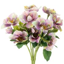 daiktų Dirbtinių kalėdinių rožių puokštė su violetiniais žiedais, 35 cm, 6 vnt.