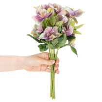 daiktų Dirbtinių kalėdinių rožių puokštė su violetiniais žiedais, 35 cm, 6 vnt.