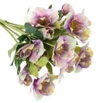 daiktų Dirbtinių kalėdinių rožių puokštė su violetiniais žiedais, 35 cm, 6 vnt.