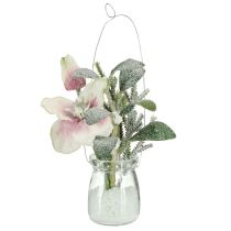 daiktų Dirbtinė kalėdinė rožė stiklinėse dirbtinėse gėlėse pakabinimui, aukštis 22 cm