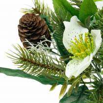 Dirbtinė kalėdinė rožių puokštė su egle ir spurgais H26cm