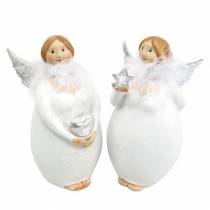 Dekoratyvinis angelas su širdele ir žvaigždute baltas, sidabrinis Ø7,5 H15cm 2vnt