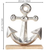 daiktų Dekoratyvinis inkaras, metalas ir mediena, natūralaus sidabro spalvos, 25,5 x 5,5 x 31 cm