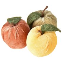daiktų Dekoratyvinis obuolių velvetas su lapais rudai geltonas Ø7,5cm A9cm 9 vnt.