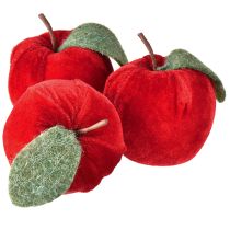 daiktų Dekoratyvinis obuolių spalvos audinys su lapiniu aksomu ir veltiniu, raudonas, Ø7,5 cm, aukštis 9 cm, 9 vnt.