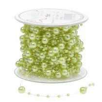 Deko juostelė su perlais šviesiai žalia 6mm 15m