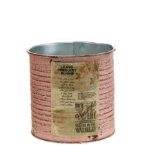 daiktų Dekoratyvinė vazoninė dėžutė apvali sena rožinė metalinė sėjamoji Ø8cm H7,5cm