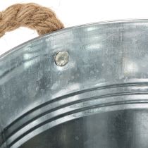 daiktų Dekoratyvinis kibirinis gėlių vazonas, metalinis, su virvinėmis rankenomis, Ø20cm