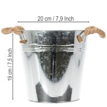 daiktų Dekoratyvinis kibirinis gėlių vazonas, metalinis, su virvinėmis rankenomis, Ø20cm
