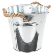 daiktų Dekoratyvinis kibirinis gėlių vazonas, metalinis, su virvinėmis rankenomis, Ø20cm