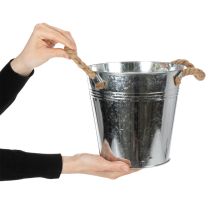 daiktų Dekoratyvinis kibirinis gėlių vazonas, metalinis, su virvinėmis rankenomis, Ø20cm