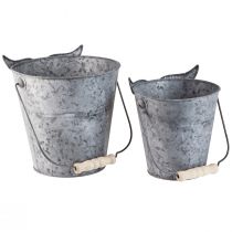 daiktų Dekoratyvinis kibirinis-pelėdos formos cinkuotas vazonas su rankena Ø15/19cm, 2 vnt. rinkinys