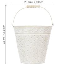 daiktų Dekoratyvinis kibiras, baltai dažytas, su rankena, Ø20,5 cm, metalinis vazono dekoravimas