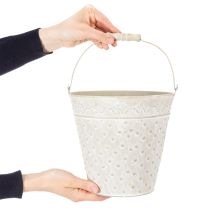 daiktų Dekoratyvinis kibiras, baltai dažytas, su rankena, Ø20,5 cm, metalinis vazono dekoravimas