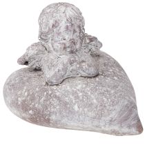 daiktų Dekoratyvinė angelo figūrėlė ant širdies formos, pagaminta iš lieto akmens, 15 × 13,5 × 12 cm