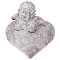 daiktų Dekoratyvinė angelo figūrėlė ant širdies formos, pagaminta iš lieto akmens, 15 × 13,5 × 12 cm