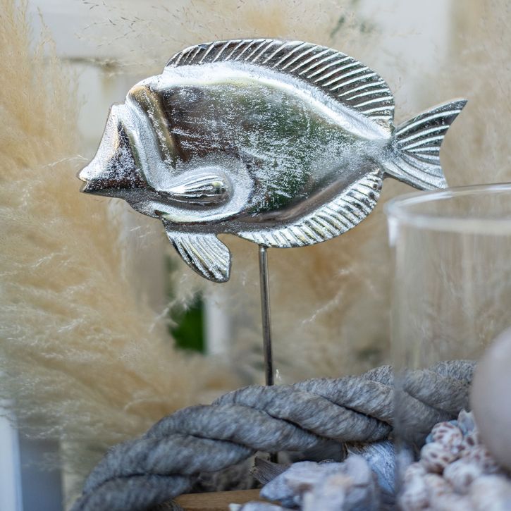 daiktų Dekoratyvinė žuvytė, jūrinė puošmena, žuvytė iš sidabrinio metalo, natūrali spalva H28,5cm