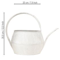 daiktų Dekoratyvinis laistytuvas, baltas, vintažinis, metalinis, grioveliais dekoruotas gėlių vazonas, 25 cm