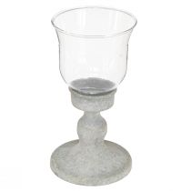 daiktų Dekoratyvinis stiklinis puodelis metalinis pilkas vintažinis išvaizda Ø8cm H15,5cm