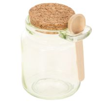 daiktų Dekoratyviniai stikliniai indeliai su kamštiniu dangteliu ir šaukšteliu, žali, Ø7cm, aukštis10cm, 2 vnt.