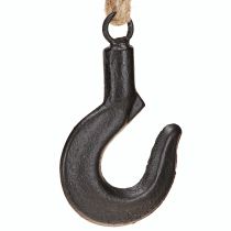 daiktų Dekoratyvinis kabliukas metalinis juodas kabliukas su džiuto virvele H54cm