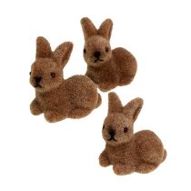 Dekoratyviniai zuikiai 5cm flokuoti rudi 16 vnt