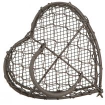 daiktų Dekoratyvinė širdelė, pagaminta iš vielos, skirta užpildymui, vintažinės pilkos spalvos, 14 x 13,5 cm