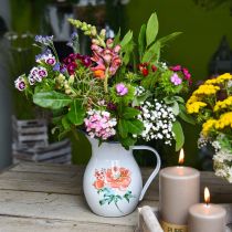 Dekoratyvinis ąsotis, vintažinės išvaizdos gėlių vaza, emaliuotas ąsotis su rožės motyvu H19cm