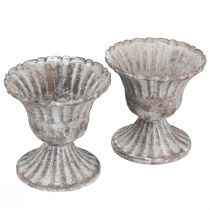 daiktų Dekoratyvinis puodelis Rustic Antique Chalice Pilka Balta Ø8cm A8.5cm 2vnt.