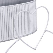 daiktų Dekoratyvinis dubuo ovalus metalinis su širdele balta 20/16cm rinkinys po 2 vnt