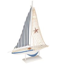 daiktų Dekoratyvinės burlaivio medinės kriauklės balta mėlyna L26.5cm H37cm