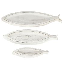 daiktų Dekoratyvinis padėklas Medinis Žuvis Baltas Natūralus L30/40/50cm Rinkinys iš 3 vnt
