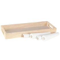 daiktų Dekoratyvinis padėklas Wood Mini Vazos Keraminės Baltas Auksas 35x14cm
