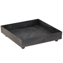 daiktų Dekoratyvinis metalinis padėklas, juodai pilkas, nuplautas, 15 × 15 cm, 2 vnt.