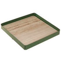 daiktų Dekoratyvinis padėklas metalinis kvadratinis žalias medinis pagrindas 25,5 × 25,5 cm