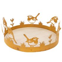 daiktų Dekoratyvinis padėklas, stalo dekoracija su paukščiais, pavasarinė dekoracija, rūdinto metalo, Ø20cm, aukštis 8.5cm