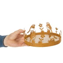 daiktų Dekoratyvinis padėklas, stalo dekoracija su paukščiais, pavasarinė dekoracija, rūdinto metalo, Ø20cm, aukštis 8.5cm