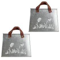 daiktų Dekoratyvinis maišelis sidabrinis baltas rudas metalinis vazonas L22cm 2vnt