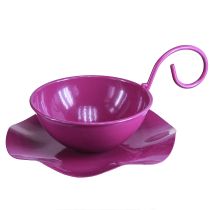 daiktų Dekoratyvinis puodelis metalinis arbatos puodelis lėkštėje violetinis Ø11,5cm H8cm 2vnt
