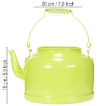 daiktų Dekoratyvinis metalinis arbatinukas, obuolių žalios spalvos - gėlių vazonas - Ø20cm A15cm - universali sodo puošmena ir dovanos idėja