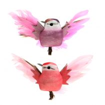 Dekoratyviniai paukščiai ant segtuko rožinė / violetinė 9cm 8vnt