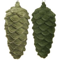 daiktų Dekoratyvinis kankorėžių pakabukas, žalias, pūko formos, 11,5 cm, 6 vnt.
